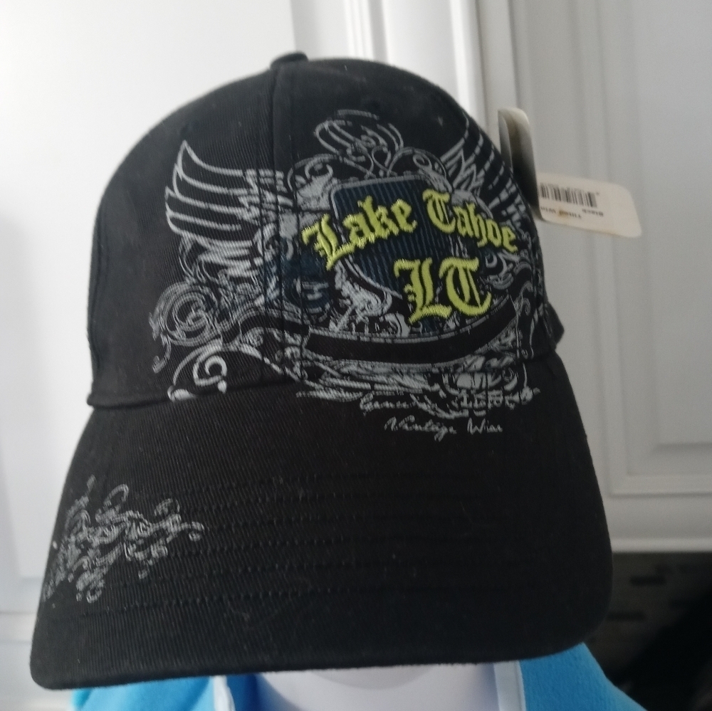 Ouray Embroidered Lake Tahoe Tilted wings black Adjustable Biker Cap Hat NEW